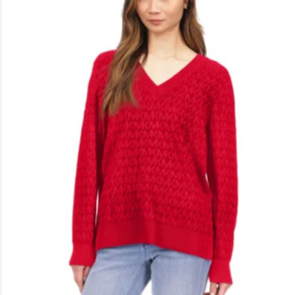 NEW Michael Kors Womens M Easy V-Neck Metallic Rhubarb Sweater - Picture 1 of 8